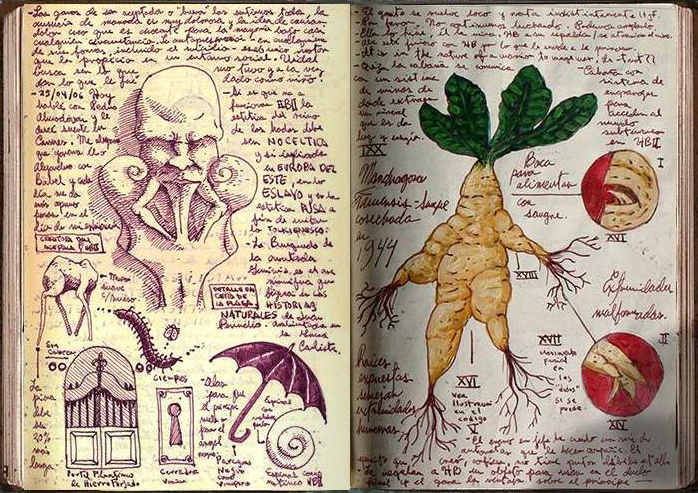 A page from Guillermo del Toro's sketchbook reveals designs for 'At the Mountains of Madness'