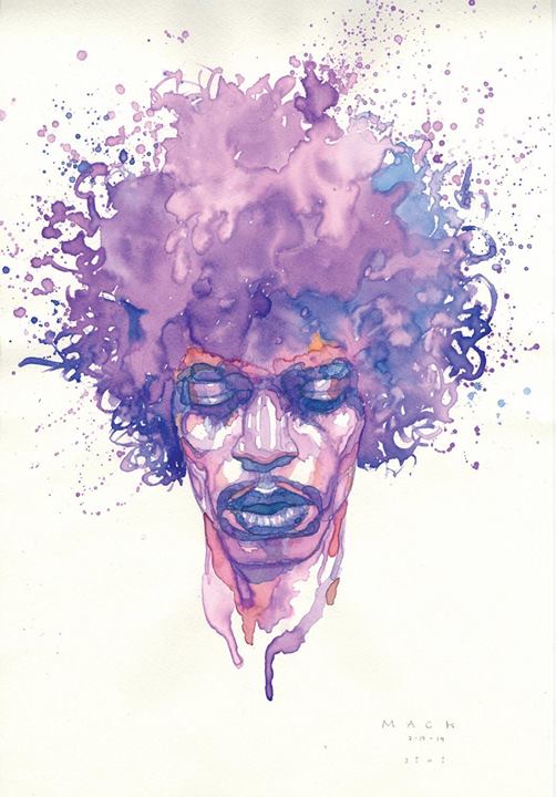 David's watercolor of Jimi Hendrix