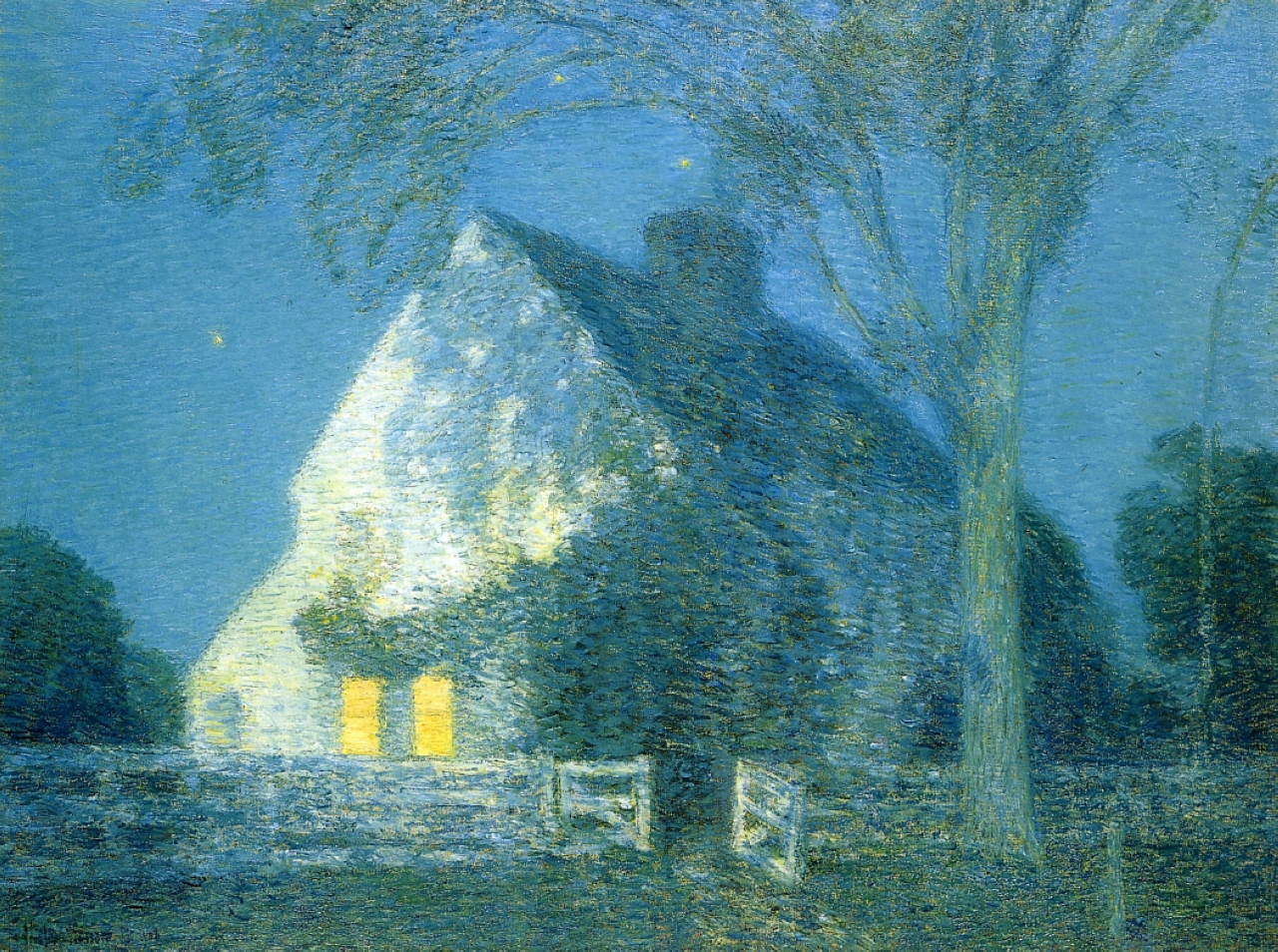 Moonlight, The Old House,  (1906), by Childe Hassam, courtesy of Wikipaintings