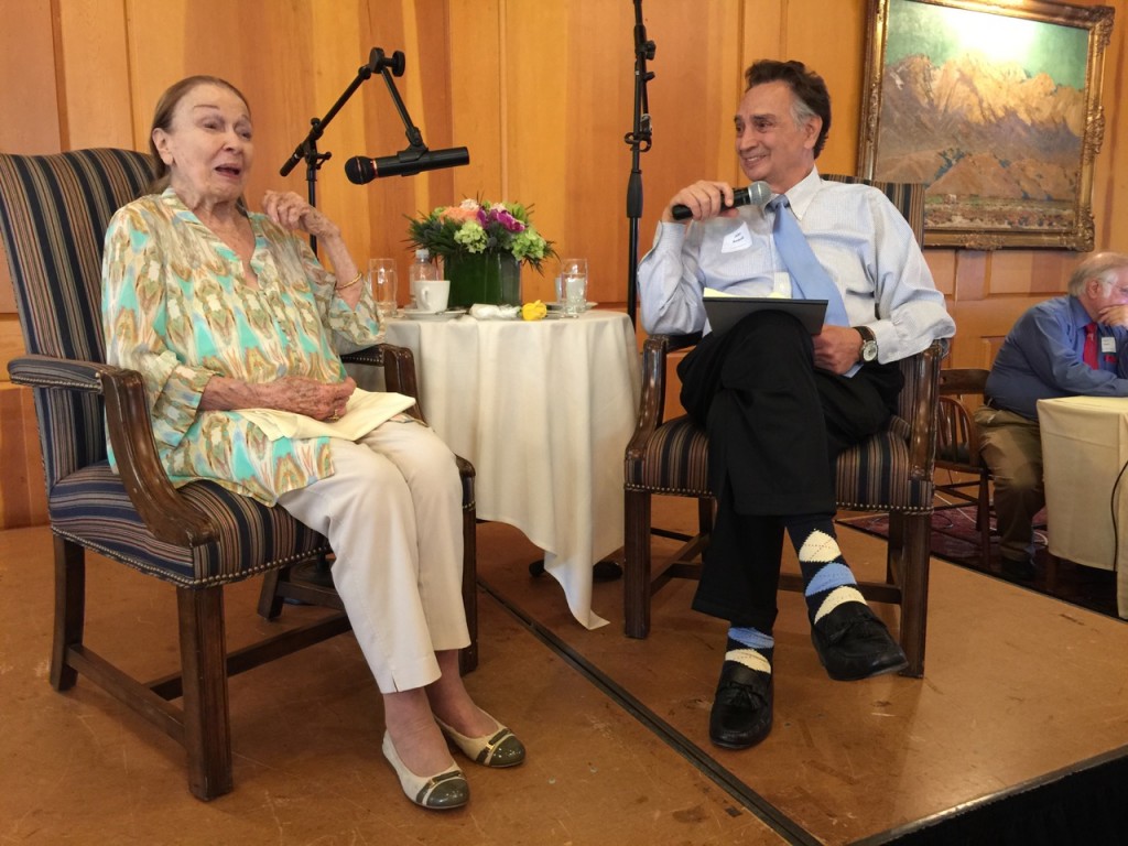 Patricia Morison with director John Bowab at Pasadena's University Club. Photo by Carol Summers.
