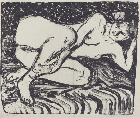 Ernst Ludwig Kirchner, Reclining Nude (Liegender Akt), German, 1880 - 1938, 1907-1908, lithograph on wove paper, Ruth and Jacob Kainen Collection