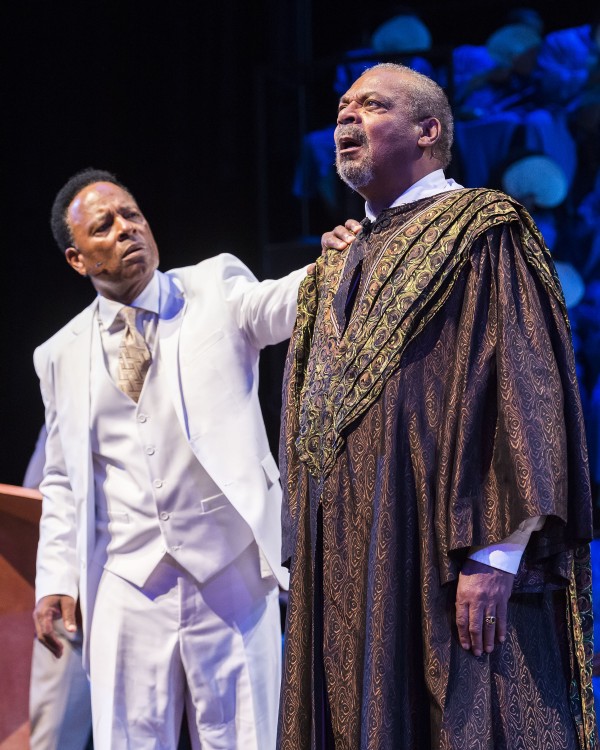William Allen Young, left, as Pastor Theseus and Roger Robinson as the speaking Oedipus in The Gospel at Colonus.