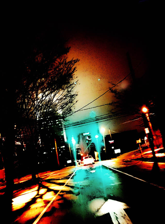 Rainy Night. Main St. Downtown Winston Salem.