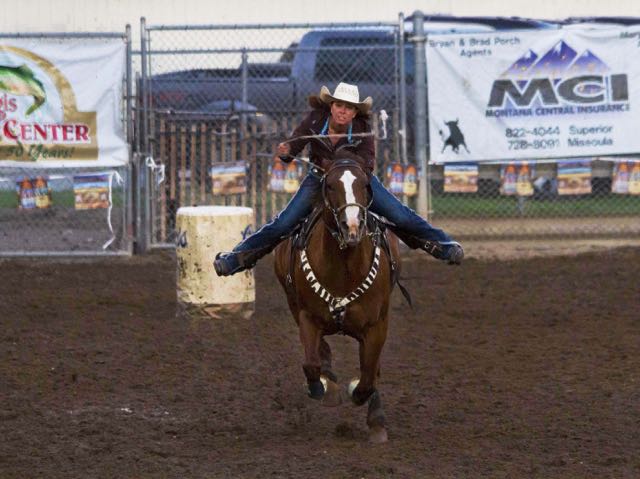 Flying eagle coming to the finish in record time at the Helmville Rodeo, Montana, 2015