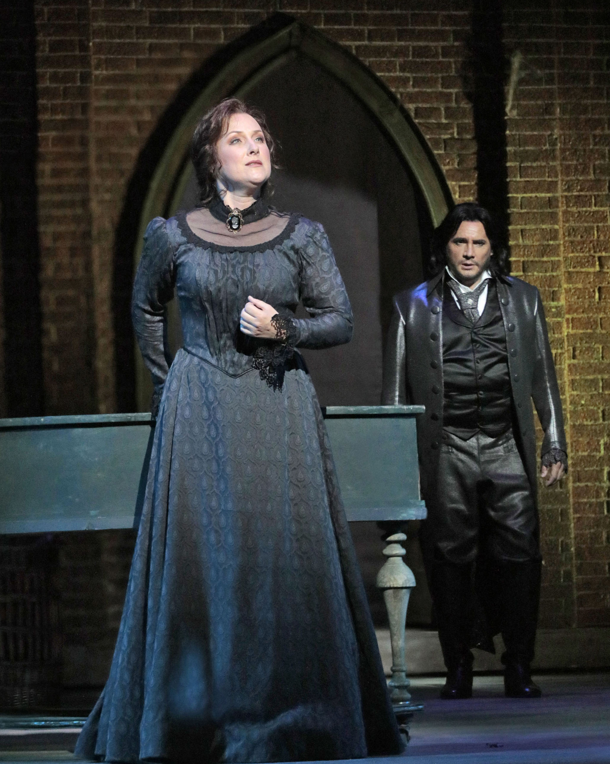 Diana Damrau (Antonia), Nicolas Tesle (Dr. Miracle). Photo Ken Howard-LA Opera