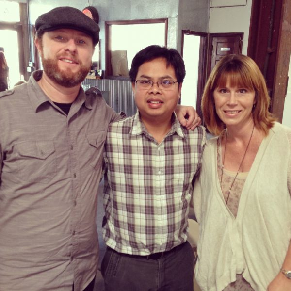 Clint Margrave, Bunkong Tuon, and Cassandra Geoghegan at the 2013 Long Beach Poetry Festival