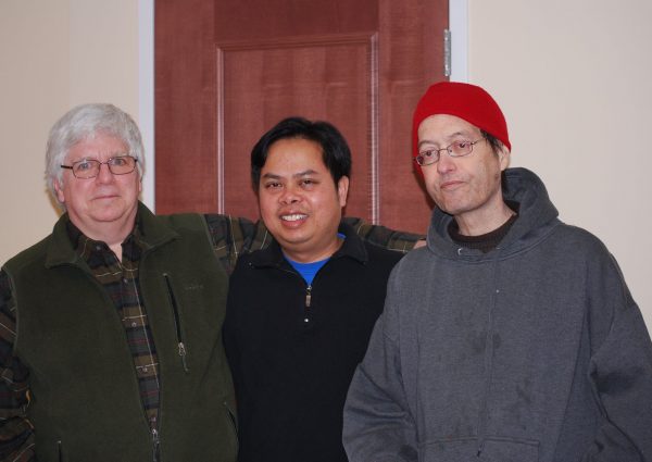 Alan Catlin, Bunkong Tuon, and Tony Gloeggler at Union College in 2016. Photo taken by Pattie Wareh.