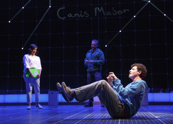 l-r, Maria Elena Ramirez and Adam Langdon (on the floor) in The Curious Incident f the Dog in the Night-Time at the Ahmanson Theatre.
