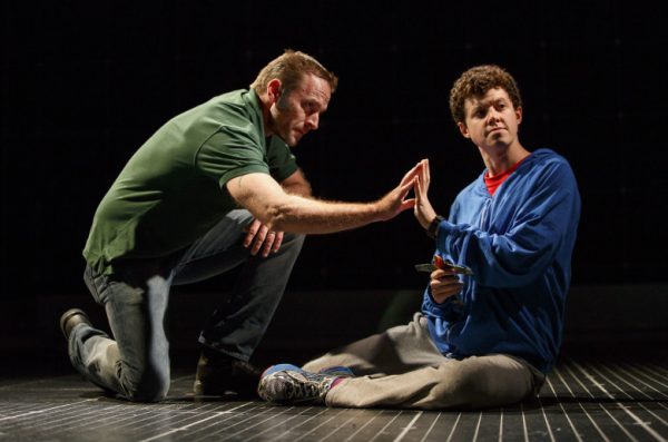 l-r, Gene Gillette communicating with son Christopher played by Adam Langdon in the Curious Incident of the Dog in the Night-Time.