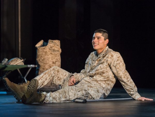 Peter Mendoza as Elliot, the soldier in Quiara Alegria Hudes' Elliot, A Soldier's Fugue at The Kirk Douglas Theatre.