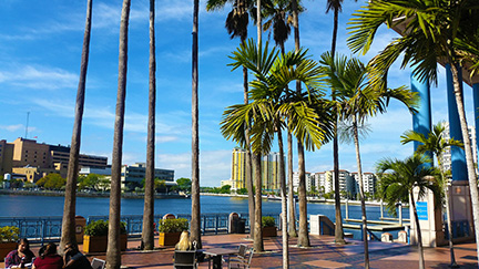 The patio on the back side of Tampa Convention Center is a place to rewind.