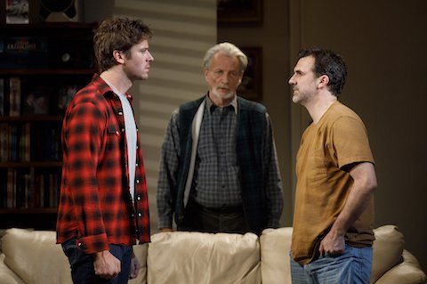 Armie Hammer, Stephen Payne, and Paul Schneider in Straight White Men. Credit: Joan Marcus