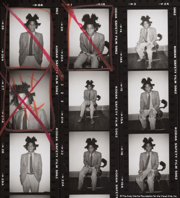 Andy Warhol, Bruno Bischofberger, Detail from Contact Sheet [Jean-Michel Basquiat photo shoot for Polaroid portrait], 1982. 