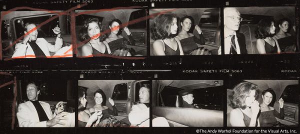 Detail from Contact Sheet [Andy Warhol, Bianca Jagger, Halston, Diane de Beauvau, Bethann Hardison in the back of a limousine], 1976