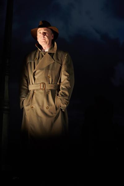 Liam Brennan asInspector Goole in An Inspector Calls at the Bram Goldsmith Theatre of the Wallis Annenberg Center for the Performing Arts.