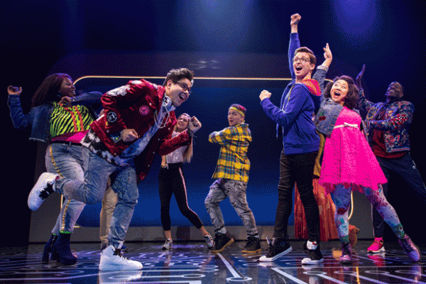 George Salazar, Will Roland, Stephanie Hsu and cast in Be More Chill. Credit: Maria Baranova