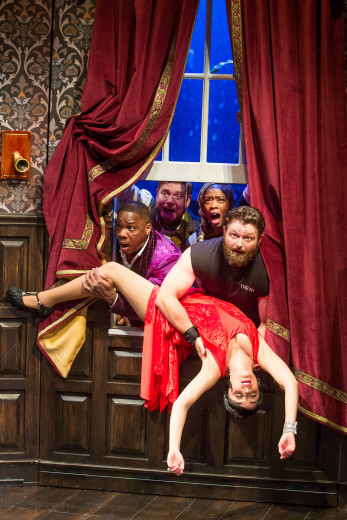 The cast of The Play That Goes Wrong at The Ahmanson Theatre.