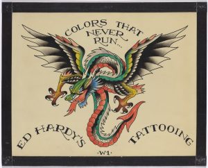 Don Ed Hardy, Colors That Never Run, undated, black ink and watercolor on illustration board, collection of the artist, (c) Don Ed Hardy.