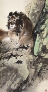 Au Ho-nien and Chao Shao-an, (ITAL) "Lion Companionship," 1963, ink and colors on paper, collection of Yicui Shantang, (c) Au Ho-nien. 