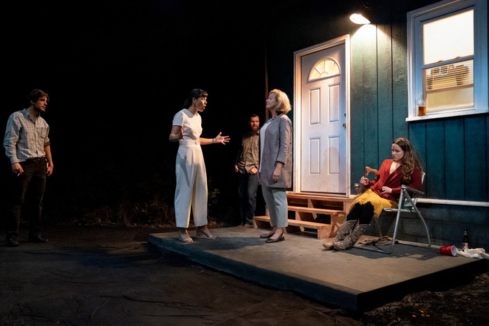 John Zdrojeski, Zoe Winters, Jeb Kraeger, Michele Pawk, and Julia McDermott in Heroes of the Fourth Turning. Credit: Joan Marcus