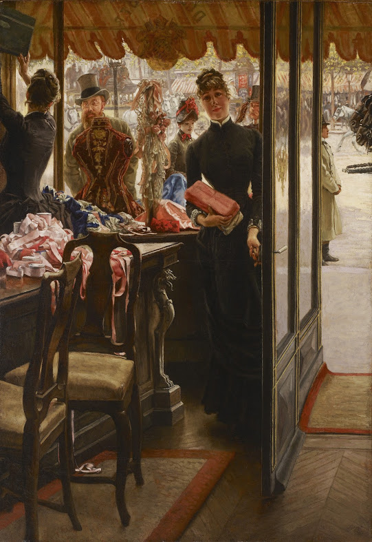 James Tissot, La Femme à Paris: The Shop Girl, 1883–85, oil on canvas, collection of Art Gallery of Ontario, Toronto, gift from Corporations’ Subscription Fund, 1968; Bridgman Images.