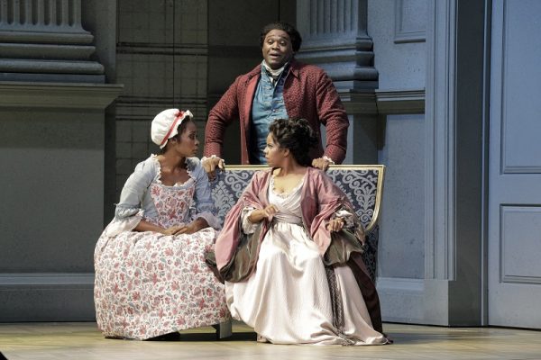 Jeanine De Bique as Susanna, left, Michael Sumuel as Figaro and Nicole Heaston as the Countess in Mozart's The Marriage of Figaro. Photo: Cory Weaver/San Francisco Opera.