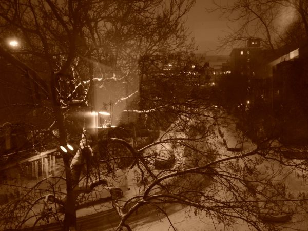winter streetscape at night
