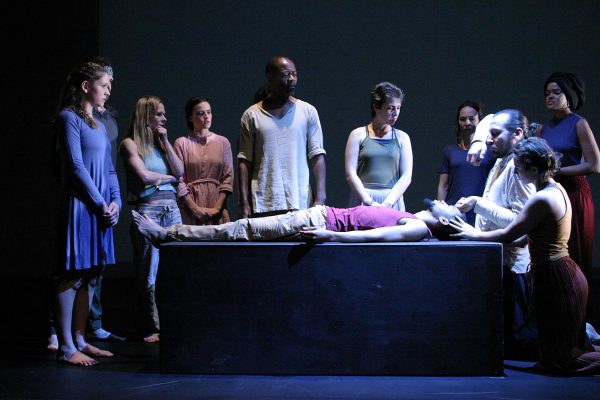 The cast of the Odyssey Theatre's revival of Jean-Claude van Itallie's The Serpent.