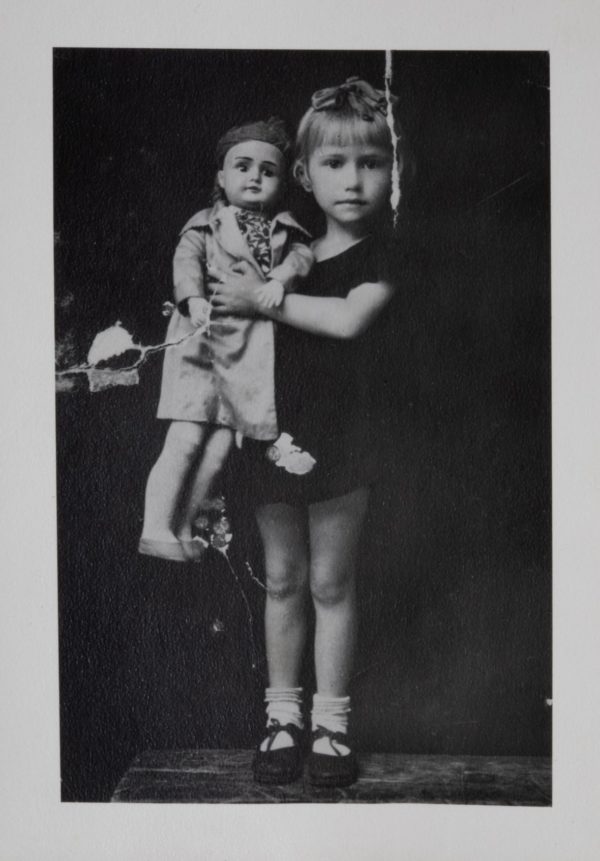 Trudie, age three, with Papa Doll, taken by a traveling photographer